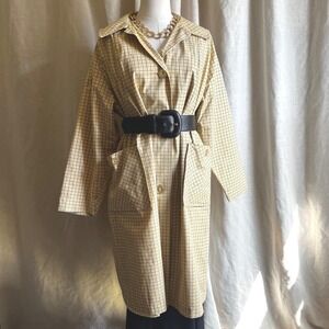Vintage 1950s 1960s Yellow Windowpane Rain Coat Mod Swing Coat Lightweight M/L